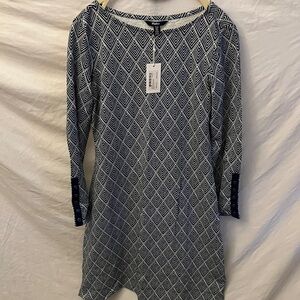 Hatley: Navy & White Zoe Rippled Diamonds Geometric Pattern Dress- S